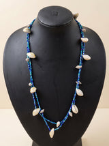 Shades of Blue Beads and Cowries Shells Handmade Boho Necklace