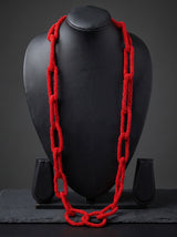Red Interlocked Beads Chain Long Boho Necklace
