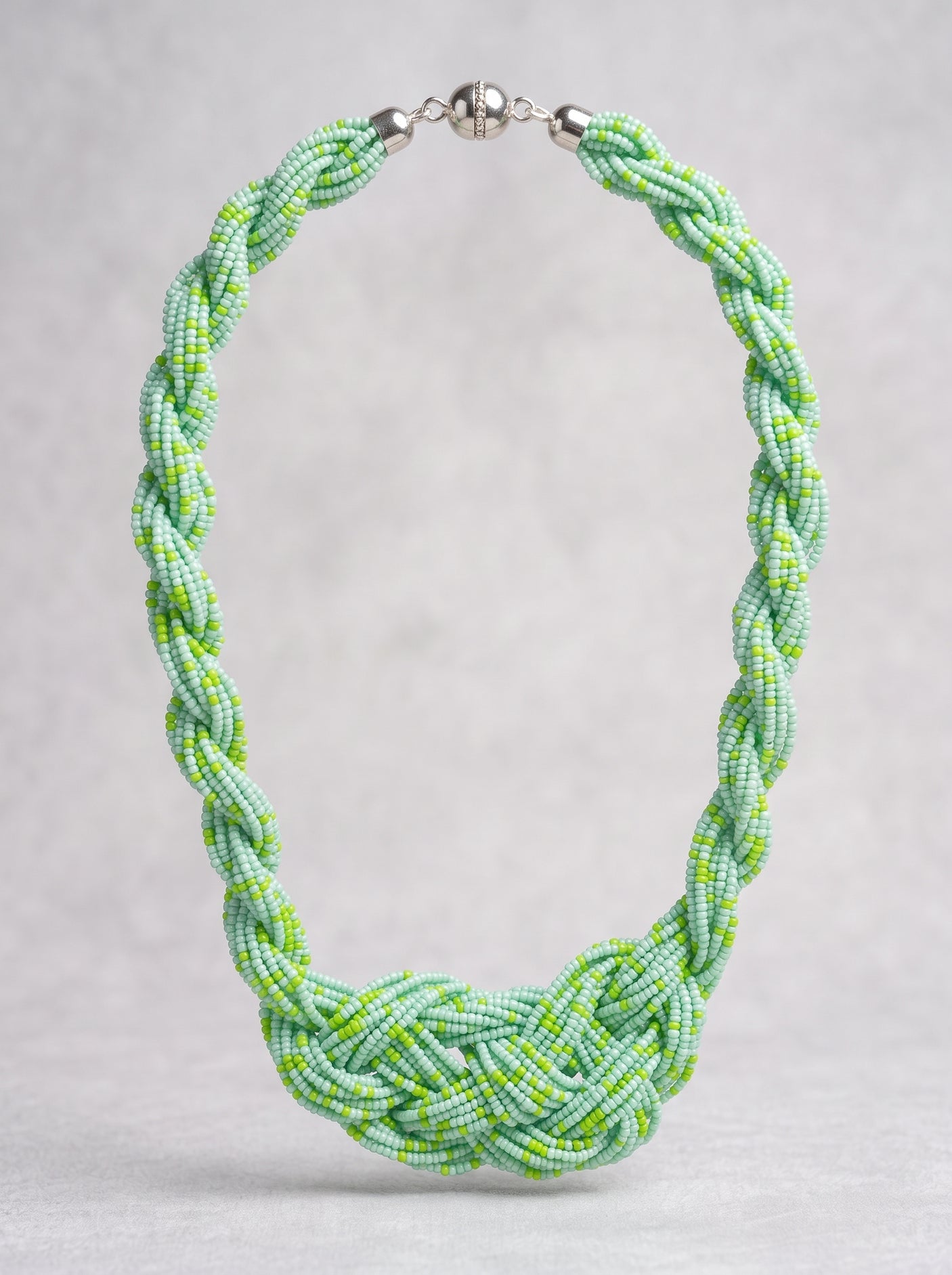 Sea Green and Blue Twisted Beads Handmade Necklace