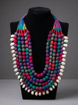 Multi-Layer Earthy Tones 5 Layer Fabric Beads Necklace with Shells