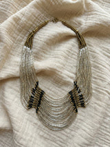 Elegant Beaded Bronze and Silver Handmade Necklace