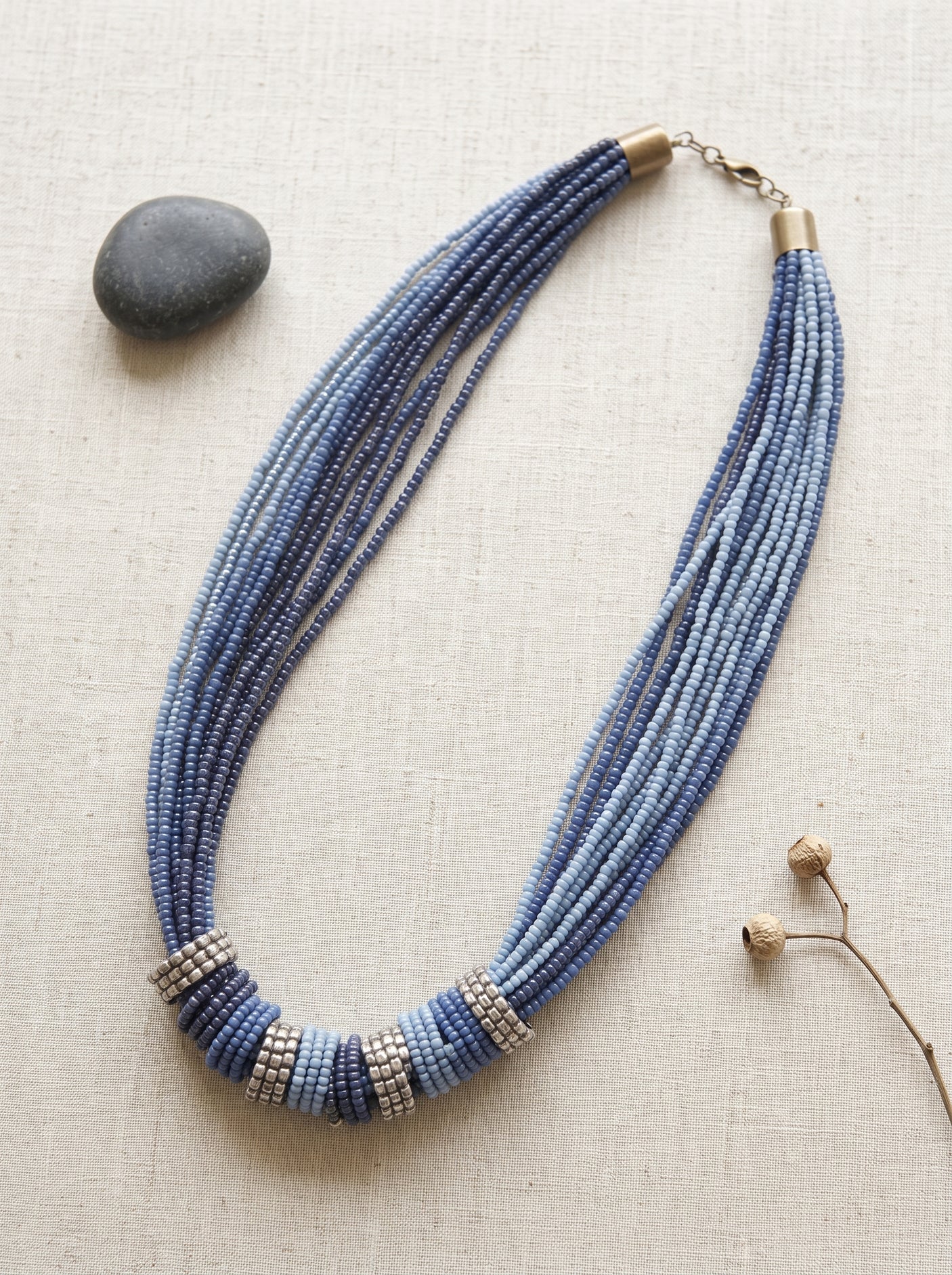 Shades of Blue and Silver Handmade Long Beaded Necklace