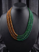 Color Blocked Brown and Green Glass Beads Handmade Necklace
