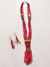 Pink and Multi-Color Hand Beaded Long Necklace Set