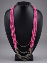 Soft Pink and Grey Color Blocked Handmade long Beaded Necklace