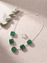 Green Sugar Druzy Natural Gemstones Embedded Silver Chain Necklace