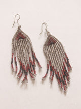 Muted Grey and Maroon Hand Beaded Dangler Earrings