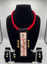 Bird and Ghungroo Charms Hand-Painted Fabric Choker Necklace Set