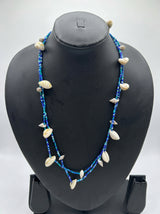 Shades of Blue Beads and Cowrie Shells Boho Necklace