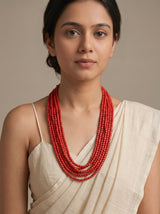 Fiery Red Wooden Beads Multi-Layer Necklace