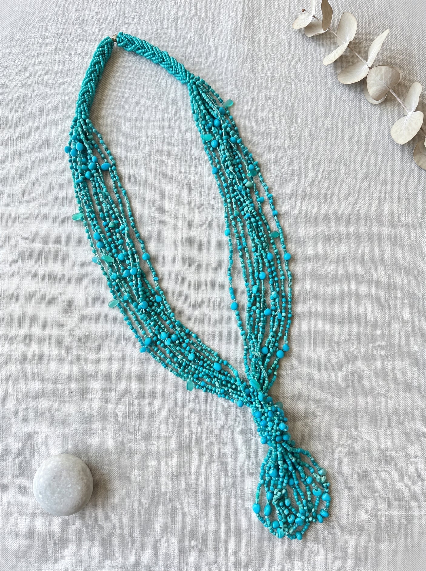 Blue Glass Beads Long Multi-Layer Necklace
