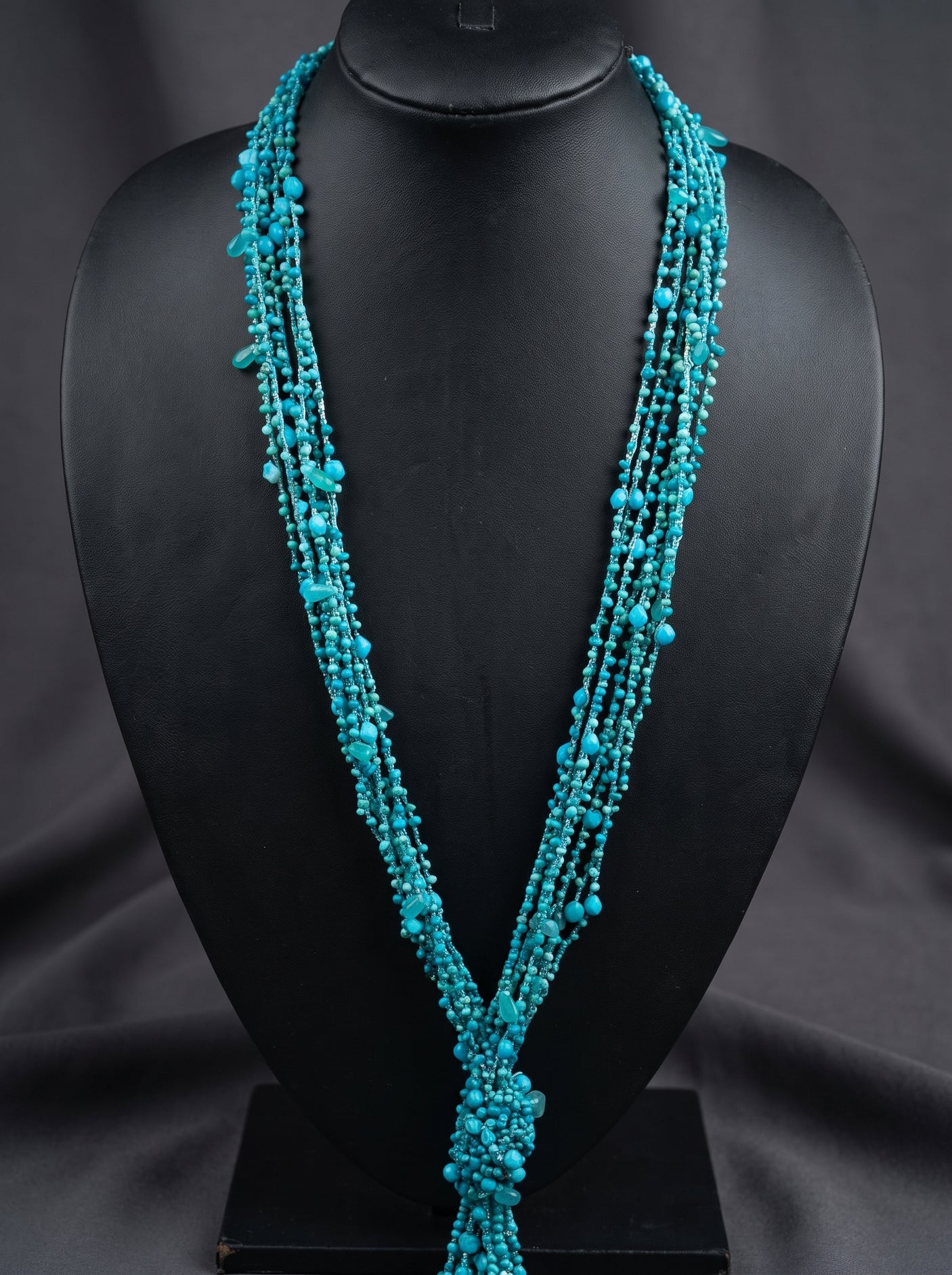 Blue Glass Beads Long Multi-Layer Necklace