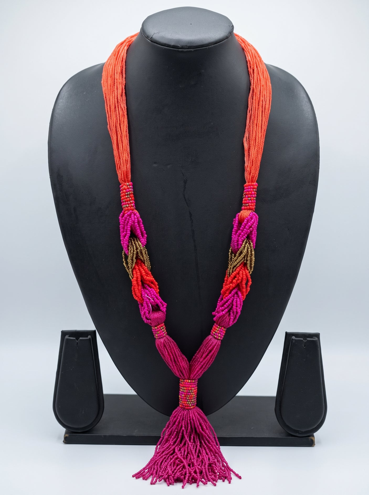 Orange and Pink Beaded Long Necklace