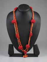 Red and Orange Beads and Fabric Handmade Statement Necklace
