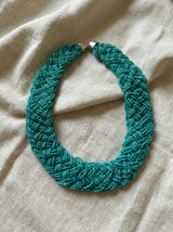 Emerald Weave — Teal Braided Seed Bead Necklace