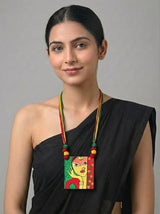 Woman Face Hand Painted Multi-Color Fabric Necklace