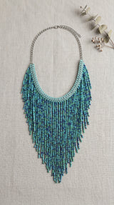 Shades of Blue Beaded Waterfall Necklace
