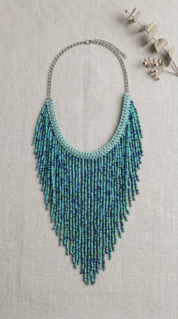 Shades of Blue Beaded Waterfall Necklace