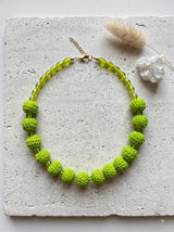 Lime Green Crochet Ball & Faceted Glass Bead Necklace