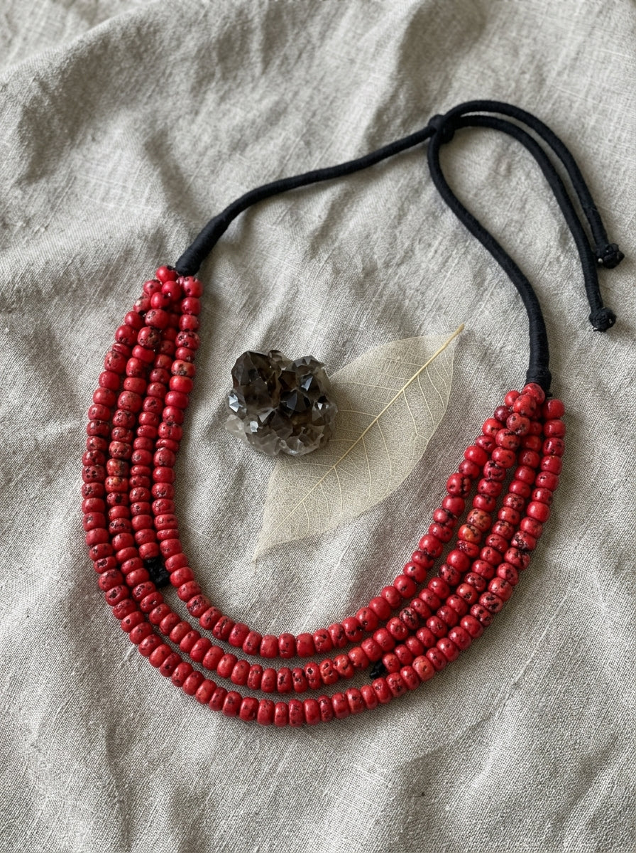 Crimson Cascade Multi-Layer Bead Necklace
