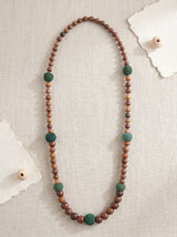 Wooden Beads Intertwined with Fabric Beads Long Elegant Necklace