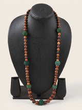 Wooden Beads Intertwined with Fabric Beads Long Elegant Necklace