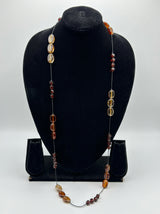 Red and Brown Glass Beads Long Rope Closure Necklace