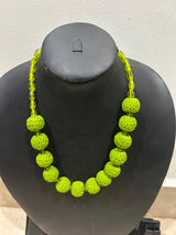 Lime Green Crochet Ball & Faceted Glass Bead Necklace