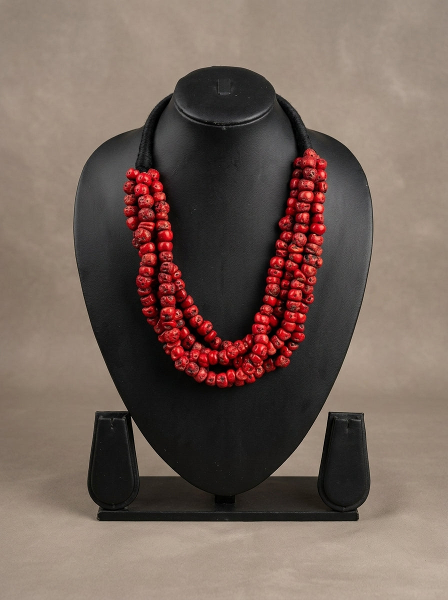 Crimson Cascade Multi-Layer Bead Necklace