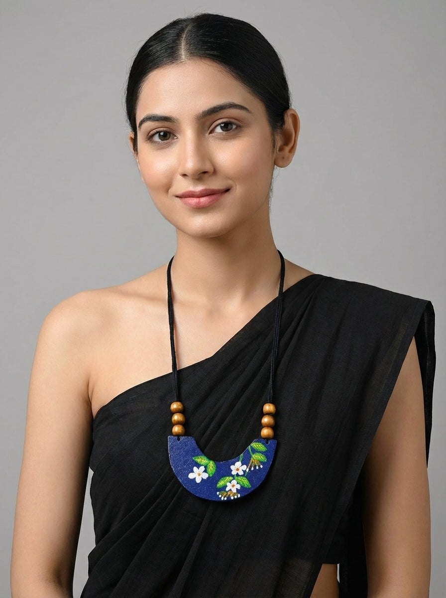 Hand Painted Flowers Vibrant Fabric Necklace