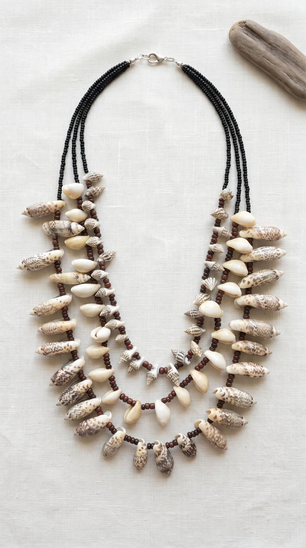 3 Layer Beaded Cowrie Shells Necklace