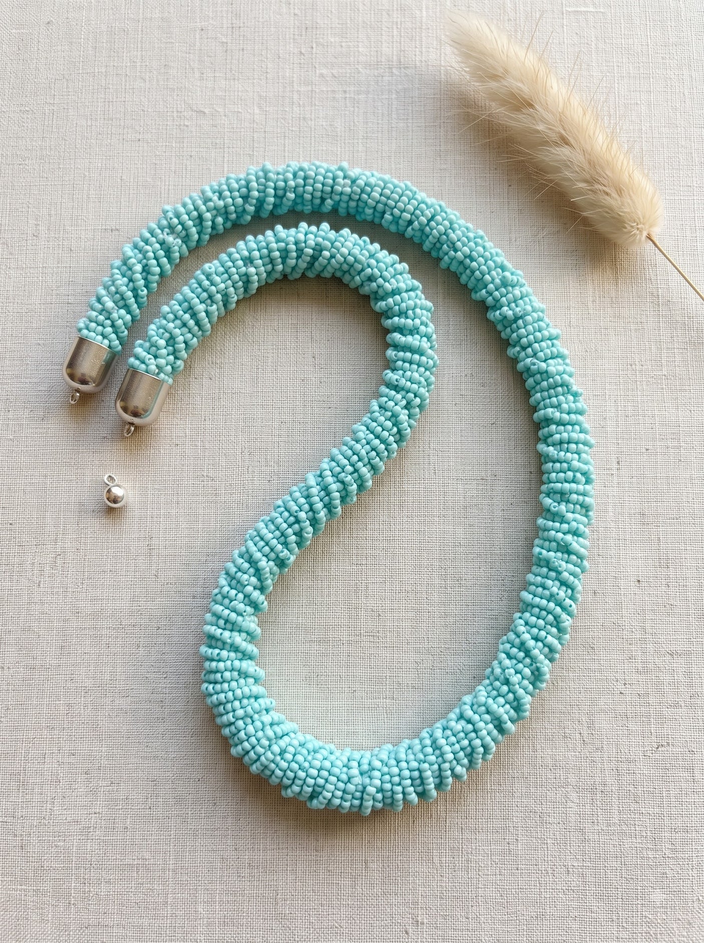 Mint Aqua Seed Bead Crochet Rope Necklace