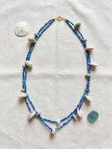 Shades of Blue Beads and Cowries Shells Handmade Boho Necklace