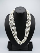 Multi Strand White Round Glass Bead Long Opera Necklace