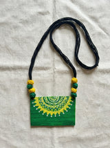 Vibrant Green and Yellow Hand Painted Fabric Necklace