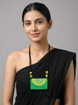 Vibrant Green and Yellow Hand Painted Fabric Necklace
