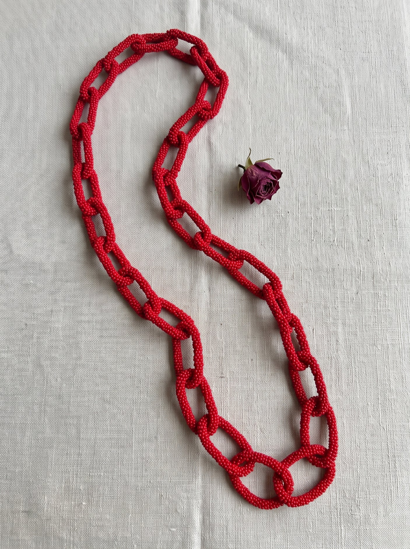 Red Interlocked Beads Chain Long Boho Necklace