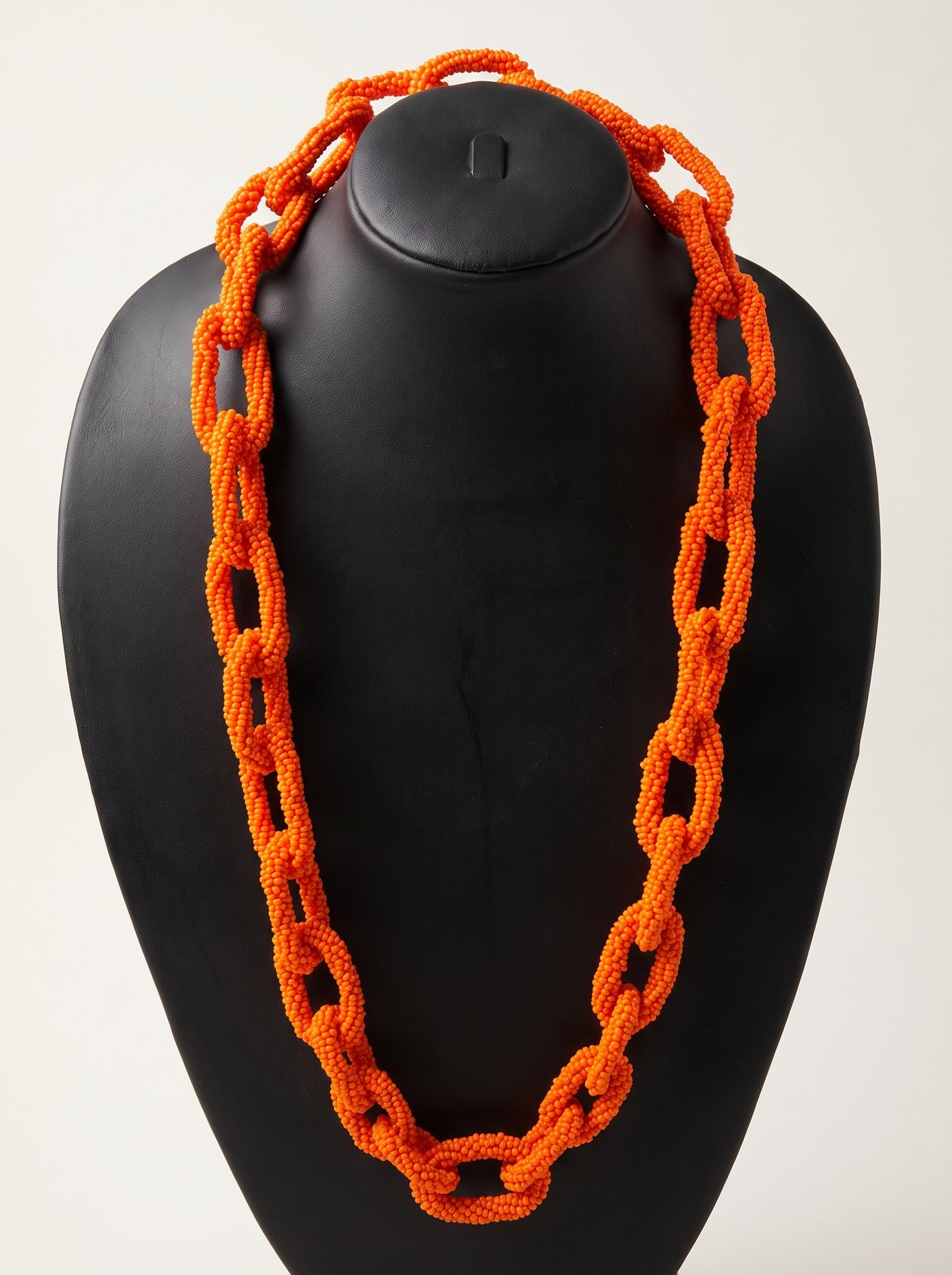 Handcrafted Orange Seed Beads Link Chain Necklace