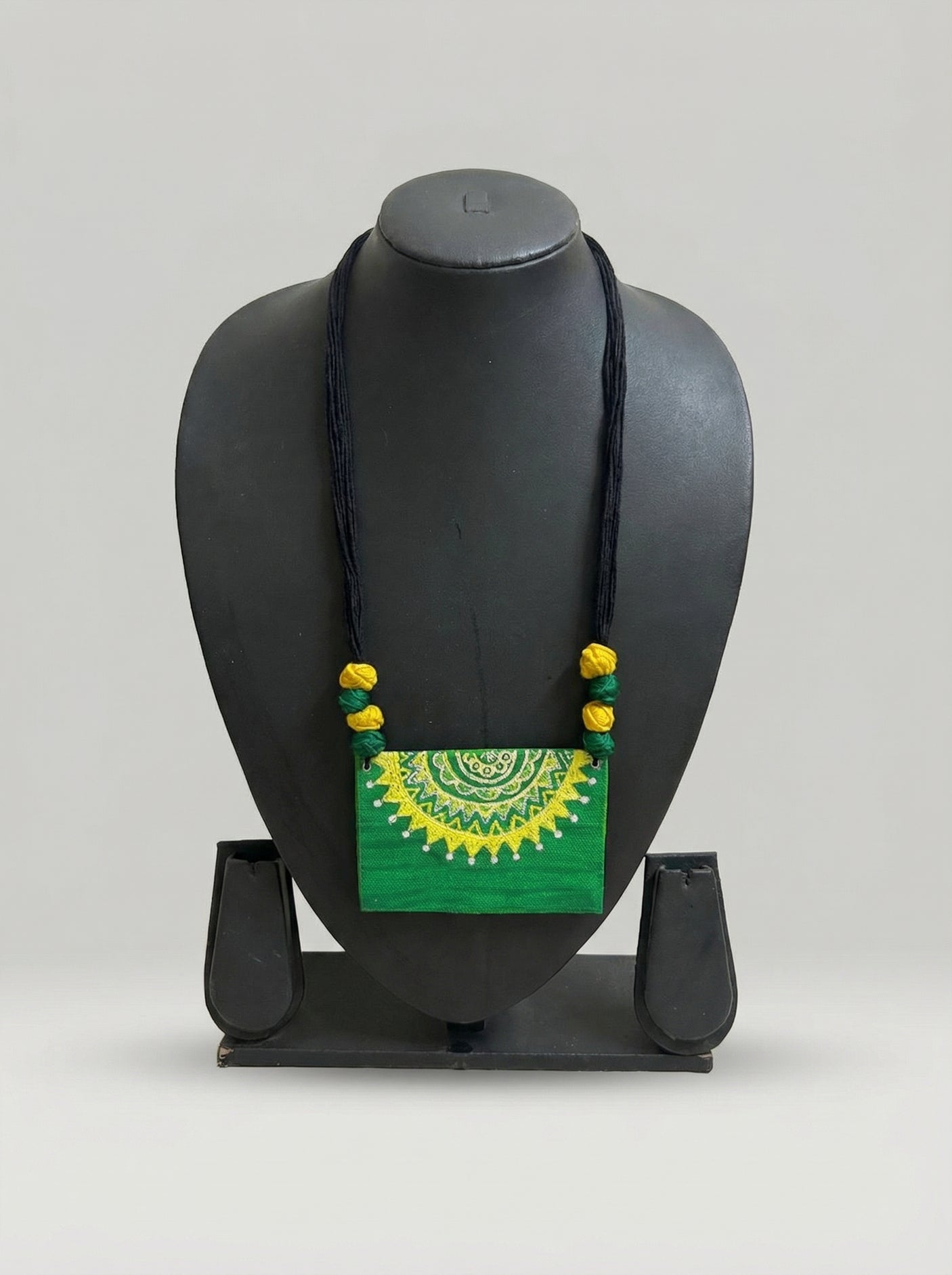 Vibrant Green and Yellow Hand Painted Fabric Necklace