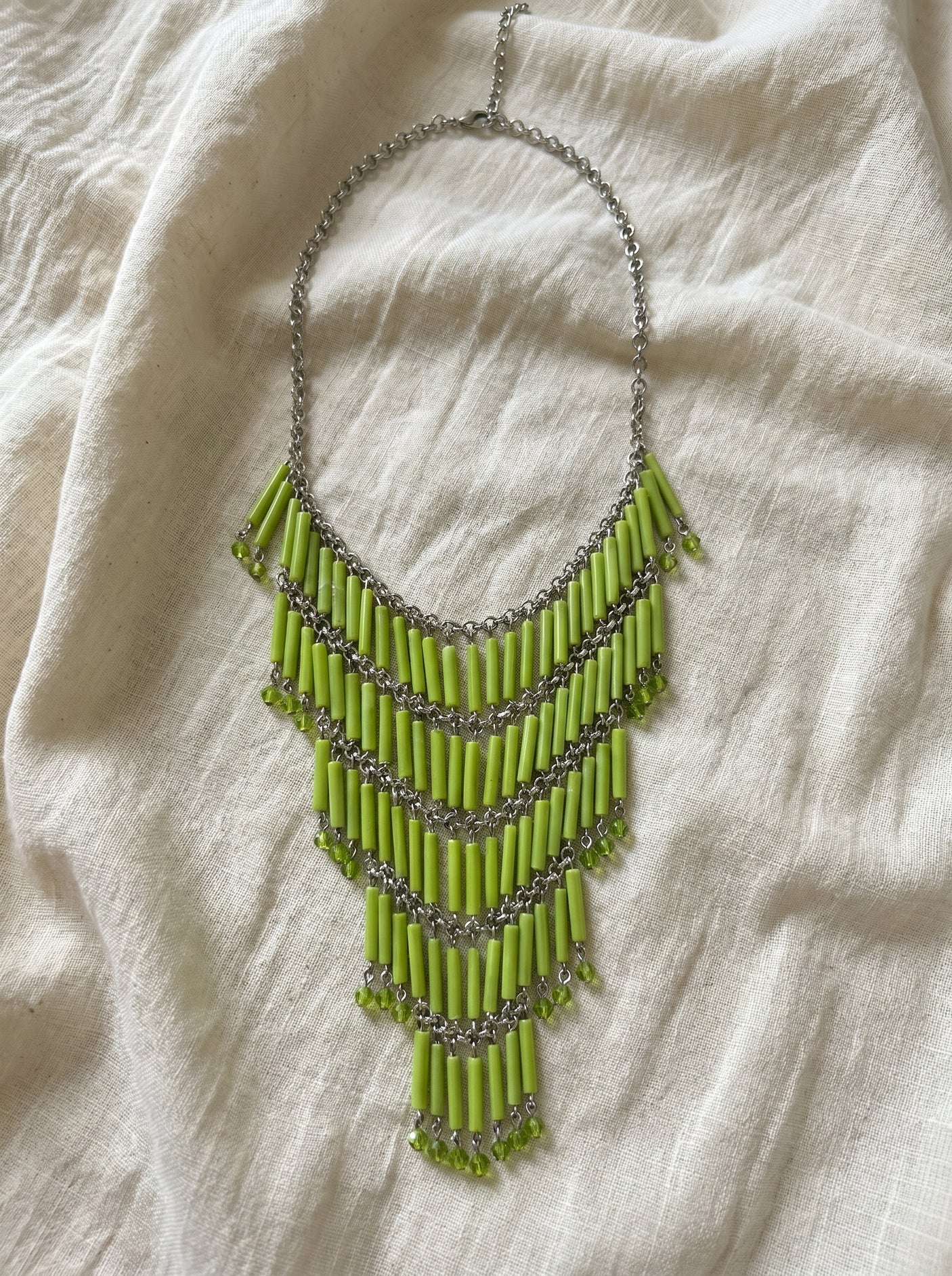 Multi Layer Lime Green Waterfall Necklace