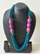 Ocean Blue Seed Bead Necklace with Lavender Stone Beads