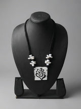 White and Black Ganesha Hand Painted Fabric Necklace