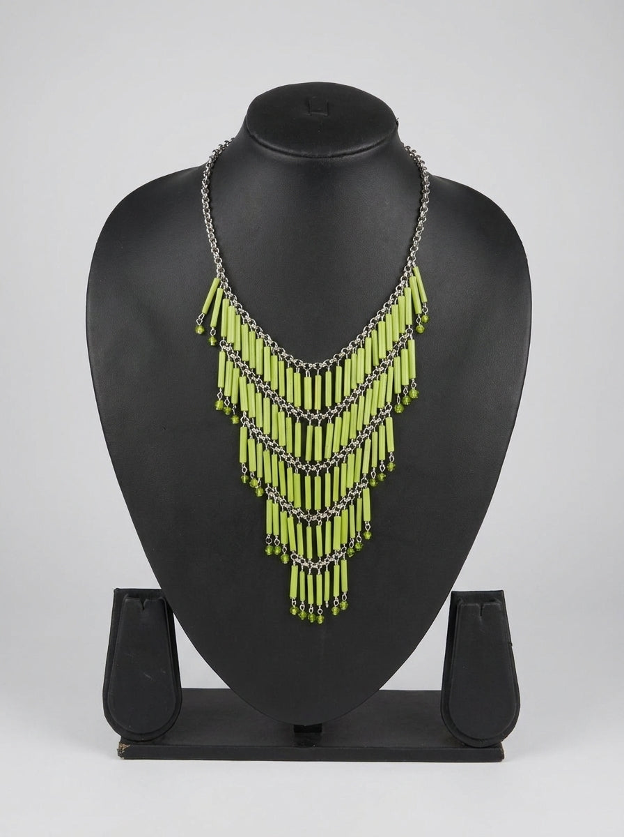 Multi Layer Lime Green Waterfall Necklace