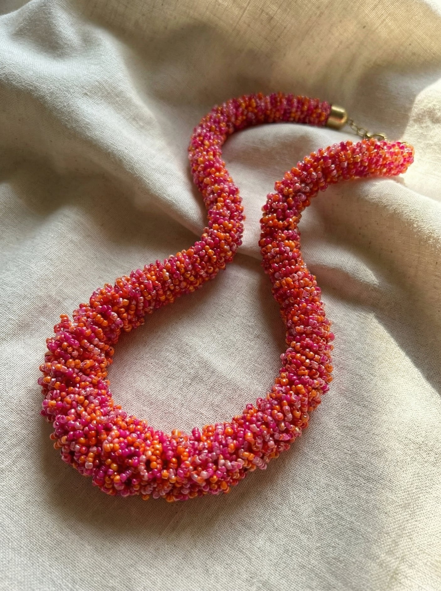 Coral Crush Textured Beaded Statement Necklace