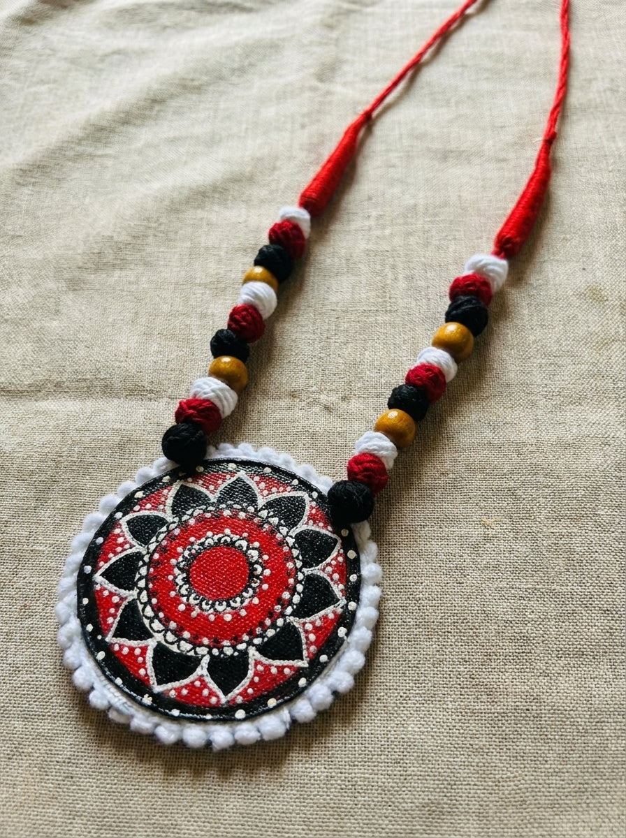 Hand-Painted Lotus Mandala Circle Hand Painted Necklace