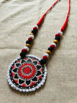 Hand-Painted Lotus Mandala Circle Hand Painted Necklace