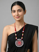 Hand-Painted Lotus Mandala Circle Hand Painted Necklace