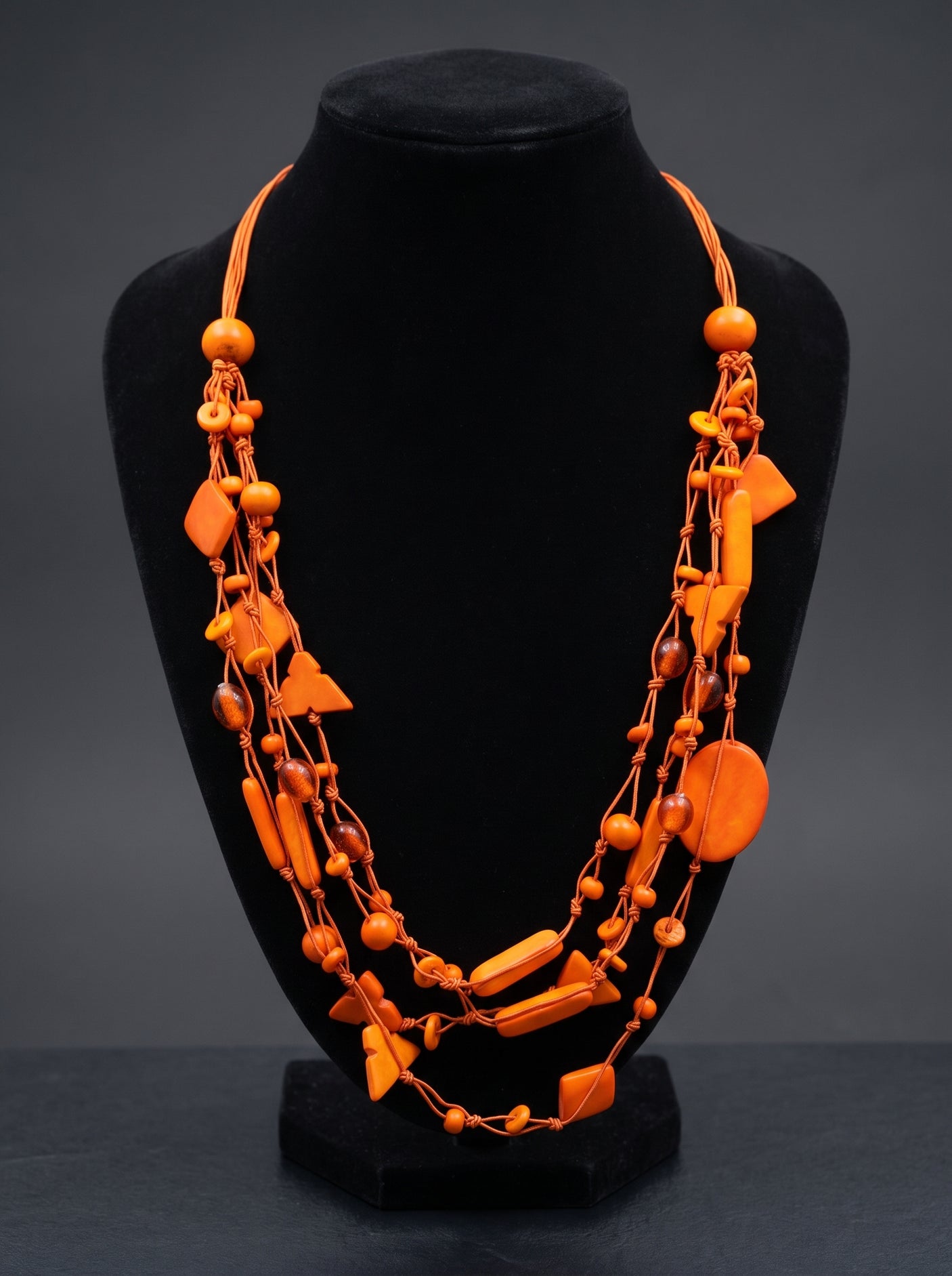 Orange Boho Beads and Rope Handmade Necklace