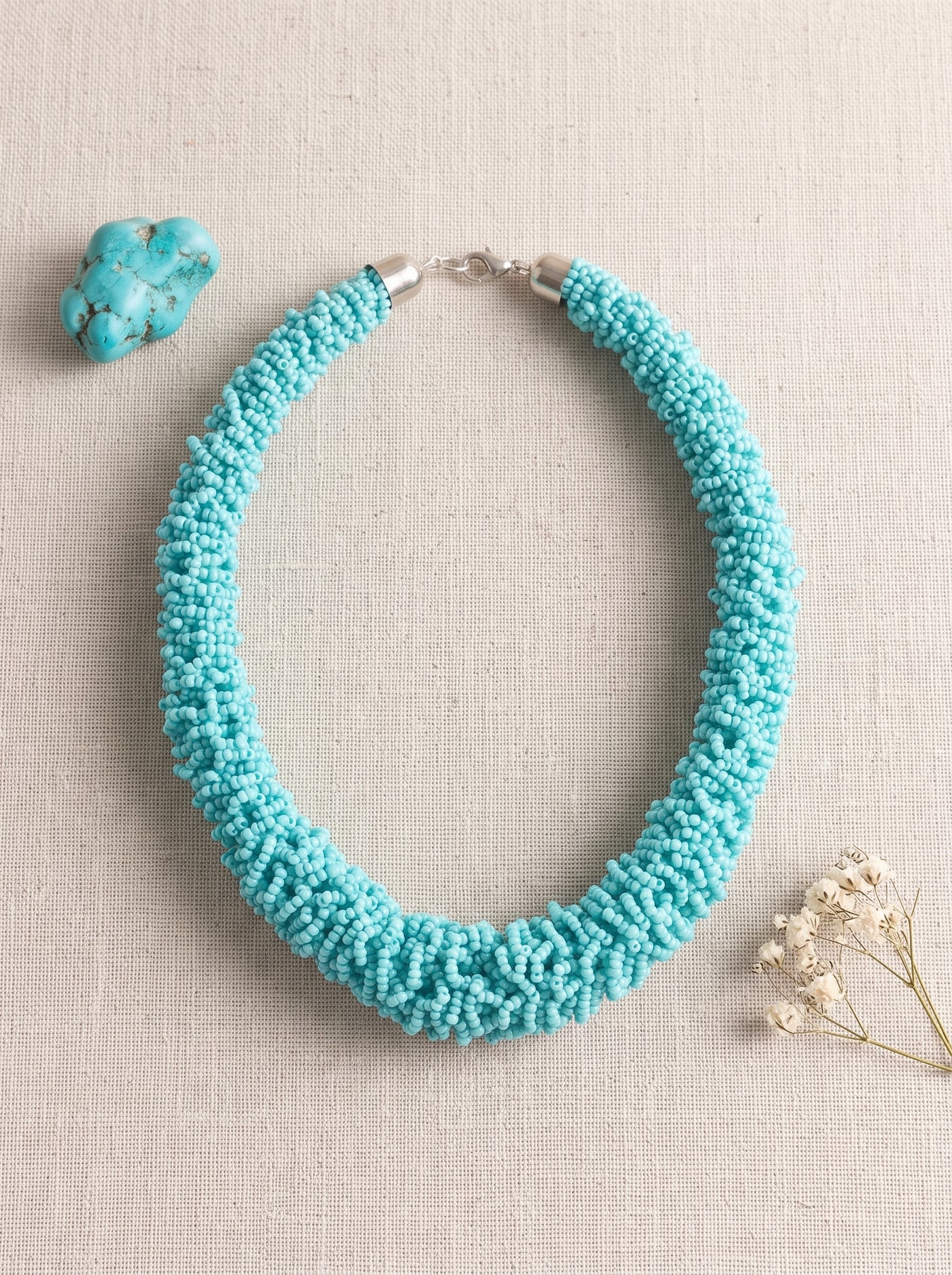 Blue Seed Beads Handmade Choker Necklace