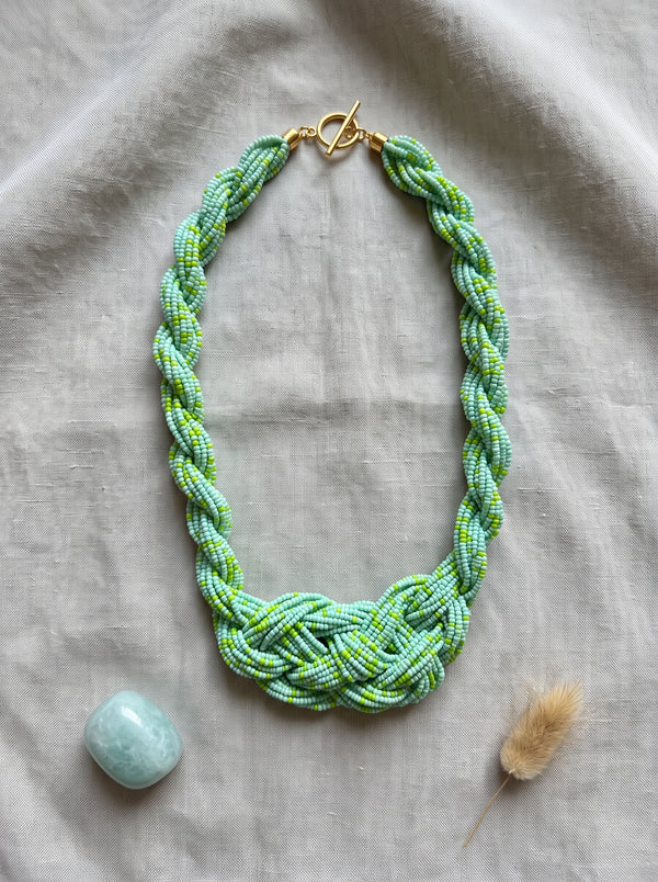 Sea Green and Blue Twisted Beads Handmade Necklace